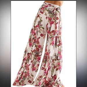 Free People Floral Flowy Pants- Pink and Green